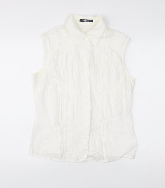 Betty Barclay Women’s White Cotton Sleeveless Button Up Blouse Size 16