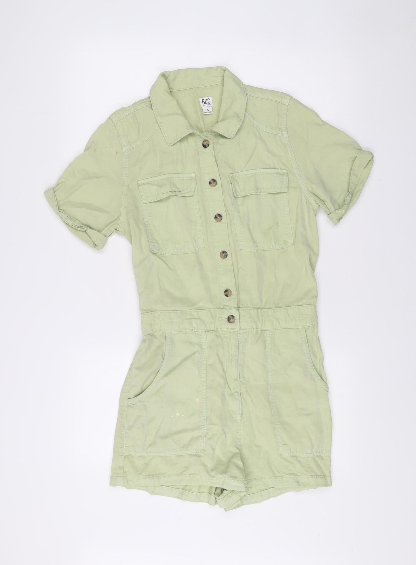 BDG Urban Outfitters Womens Green Lyocell Playsuit Size S Collared Casual