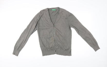 Benetton Men’s Grey Cotton V-Neck Cardigan Size M
