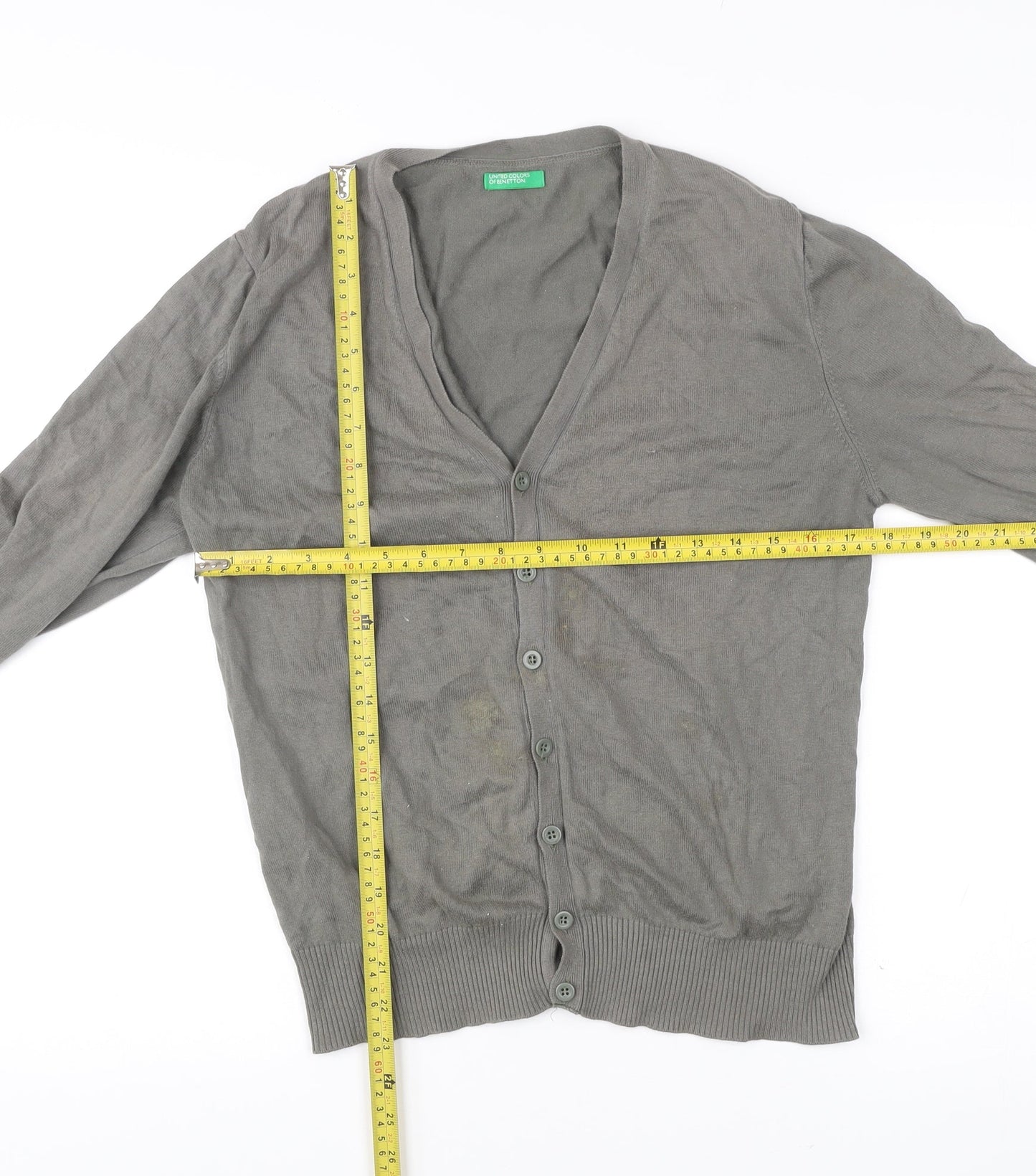 Benetton Men’s Grey Cotton V-Neck Cardigan Size M