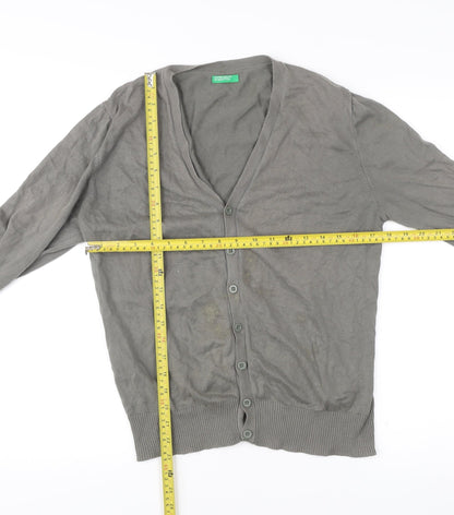 Benetton Men’s Grey Cotton V-Neck Cardigan Size M