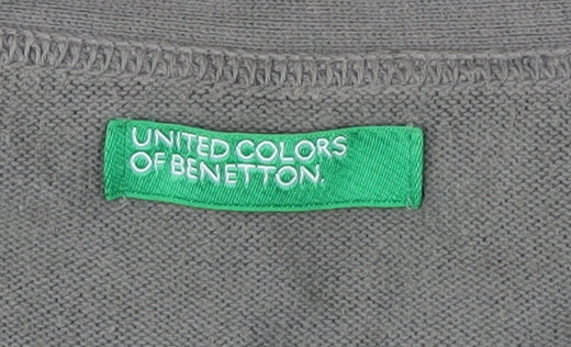 Benetton Men’s Grey Cotton V-Neck Cardigan Size M