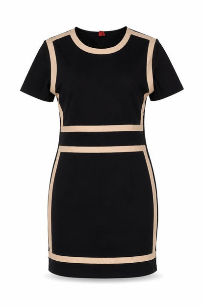 Miusol Women’s Black Colourblock Sheath Dress 2XL Short Sleeve