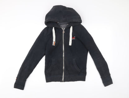 Superdry Women Black XS Full Zip Hoodie Cotton Blend