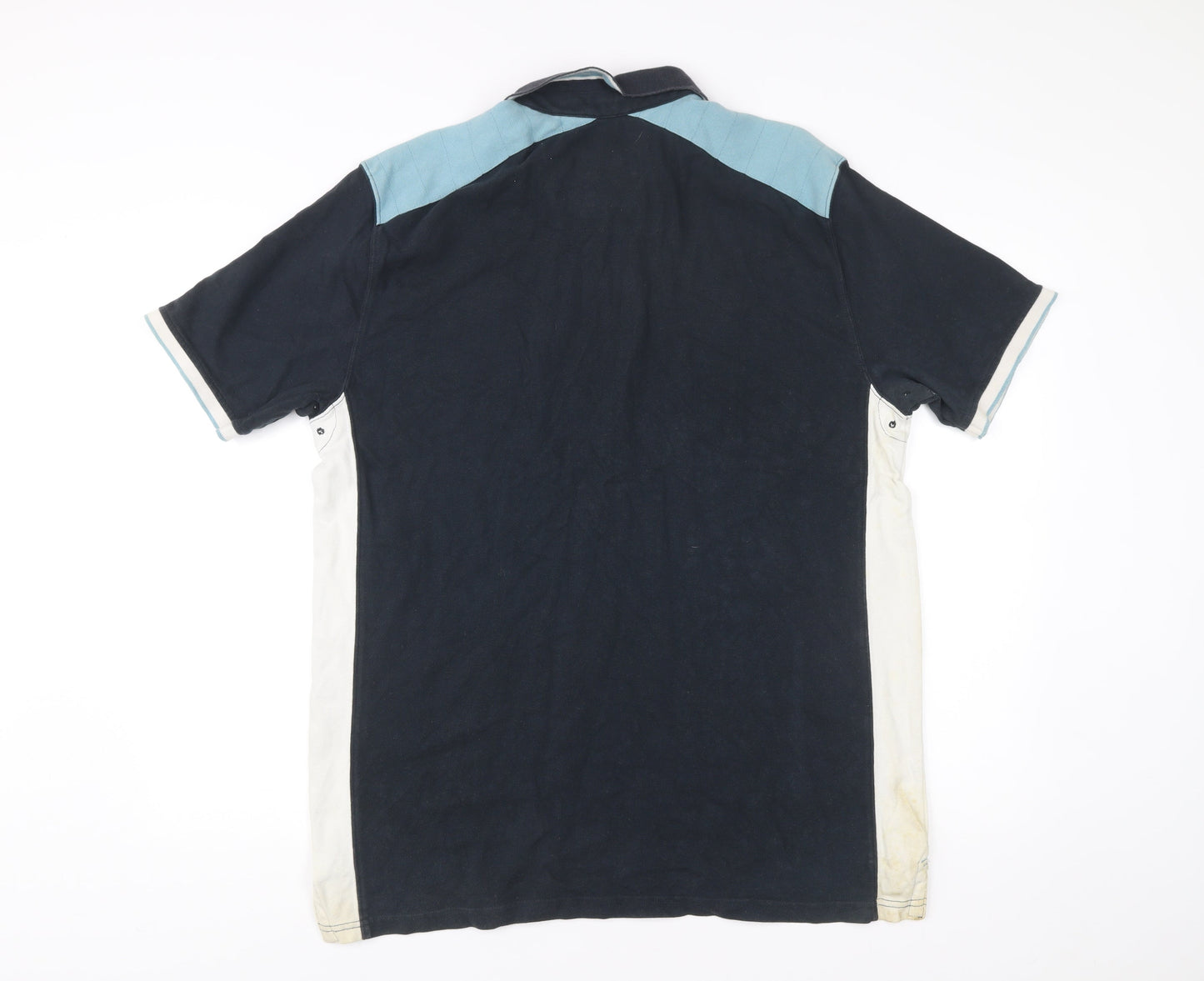 Boston Crew Mens Polo Shirt Blue White Black Large 42-44" Cotton Colourblock