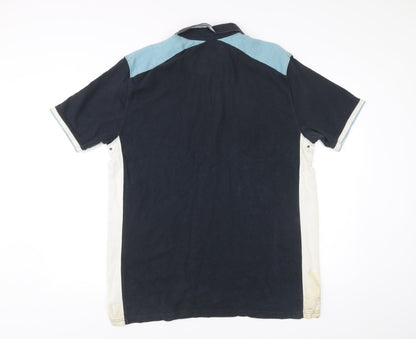 Boston Crew Mens Polo Shirt Blue White Black Large 42-44" Cotton Colourblock