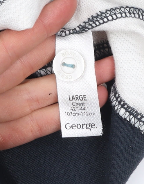 Boston Crew Mens Polo Shirt Blue White Black Large 42-44" Cotton Colourblock