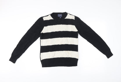 Chaps Womens Black Stripe Cotton Blend Cable-Knit Jumper Size S