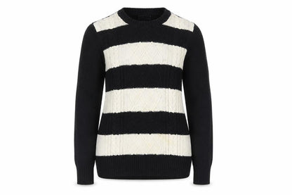 Chaps Womens Black Stripe Cotton Blend Cable-Knit Jumper Size S