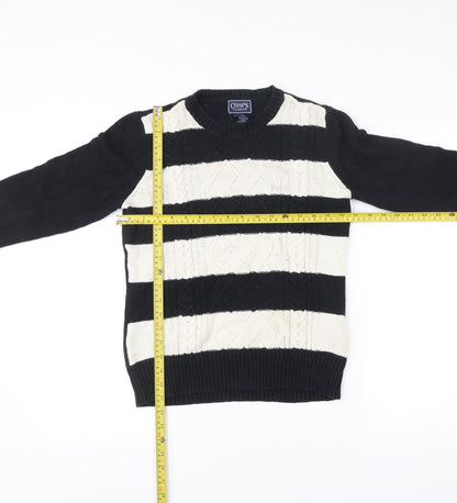 Chaps Womens Black Stripe Cotton Blend Cable-Knit Jumper Size S
