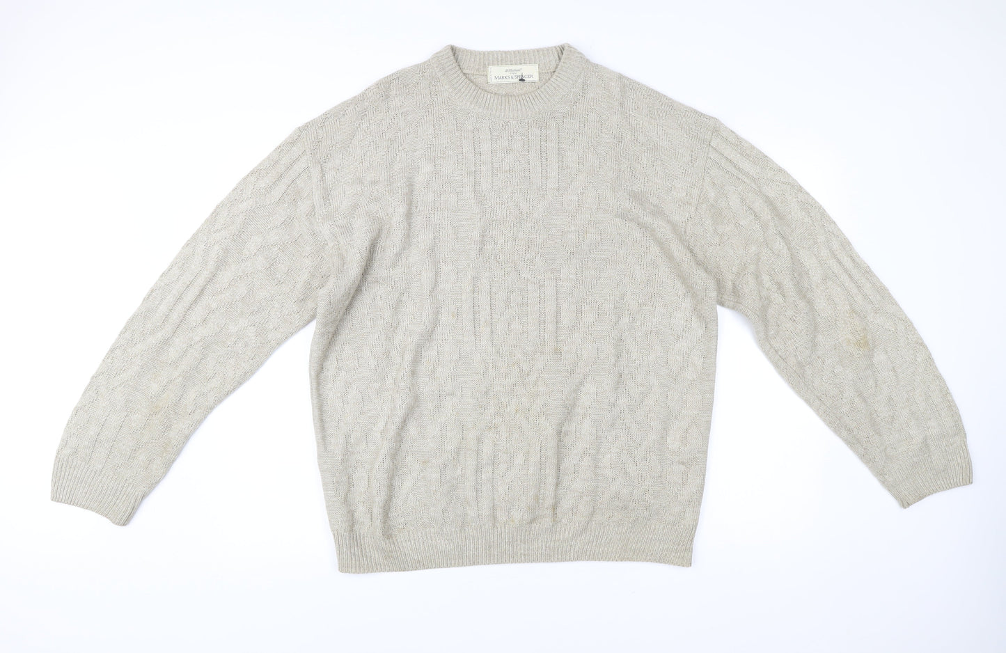 Marks and Spencer Men’s Beige Cable-Knit Acrylic Jumper L
