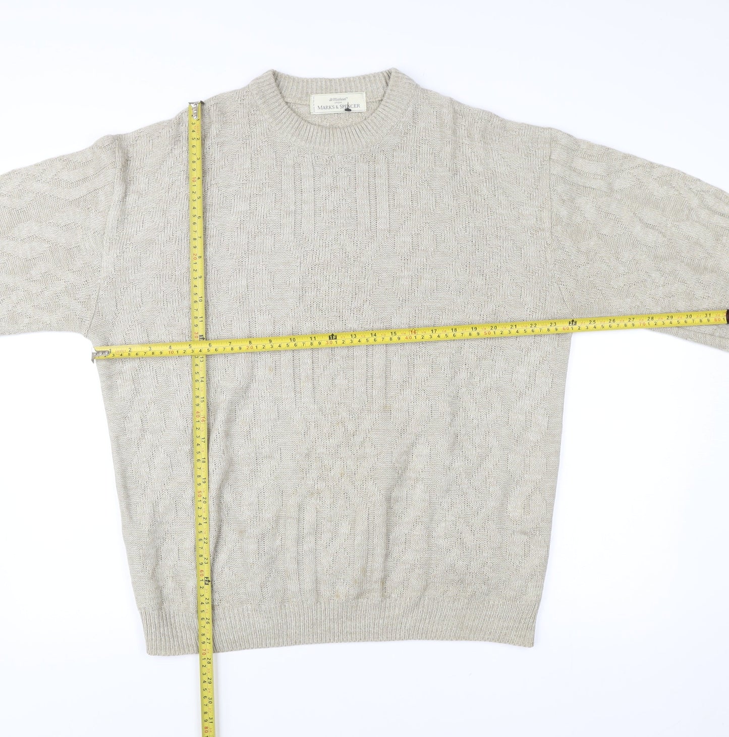 Marks and Spencer Men’s Beige Cable-Knit Acrylic Jumper L