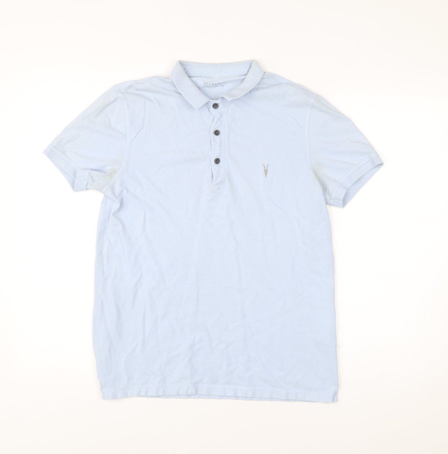 AllSaints Men’s Blue Slim Fit Polo Shirt Size Small Cotton