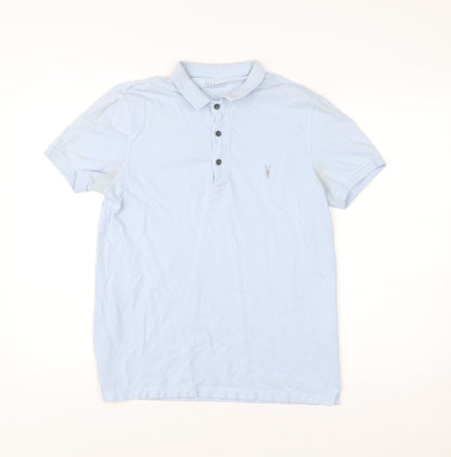 AllSaints Men’s Blue Slim Fit Polo Shirt Size Small Cotton