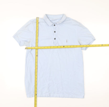 AllSaints Men’s Blue Slim Fit Polo Shirt Size Small Cotton