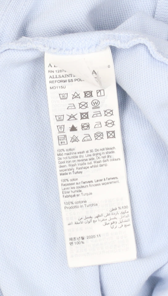 AllSaints Men’s Blue Slim Fit Polo Shirt Size Small Cotton