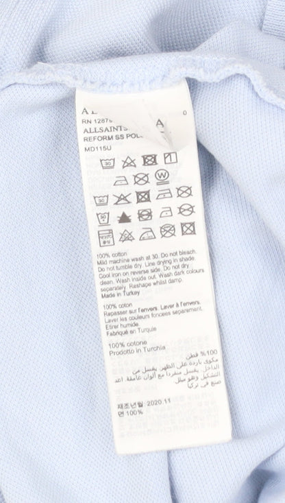 AllSaints Men’s Blue Slim Fit Polo Shirt Size Small Cotton