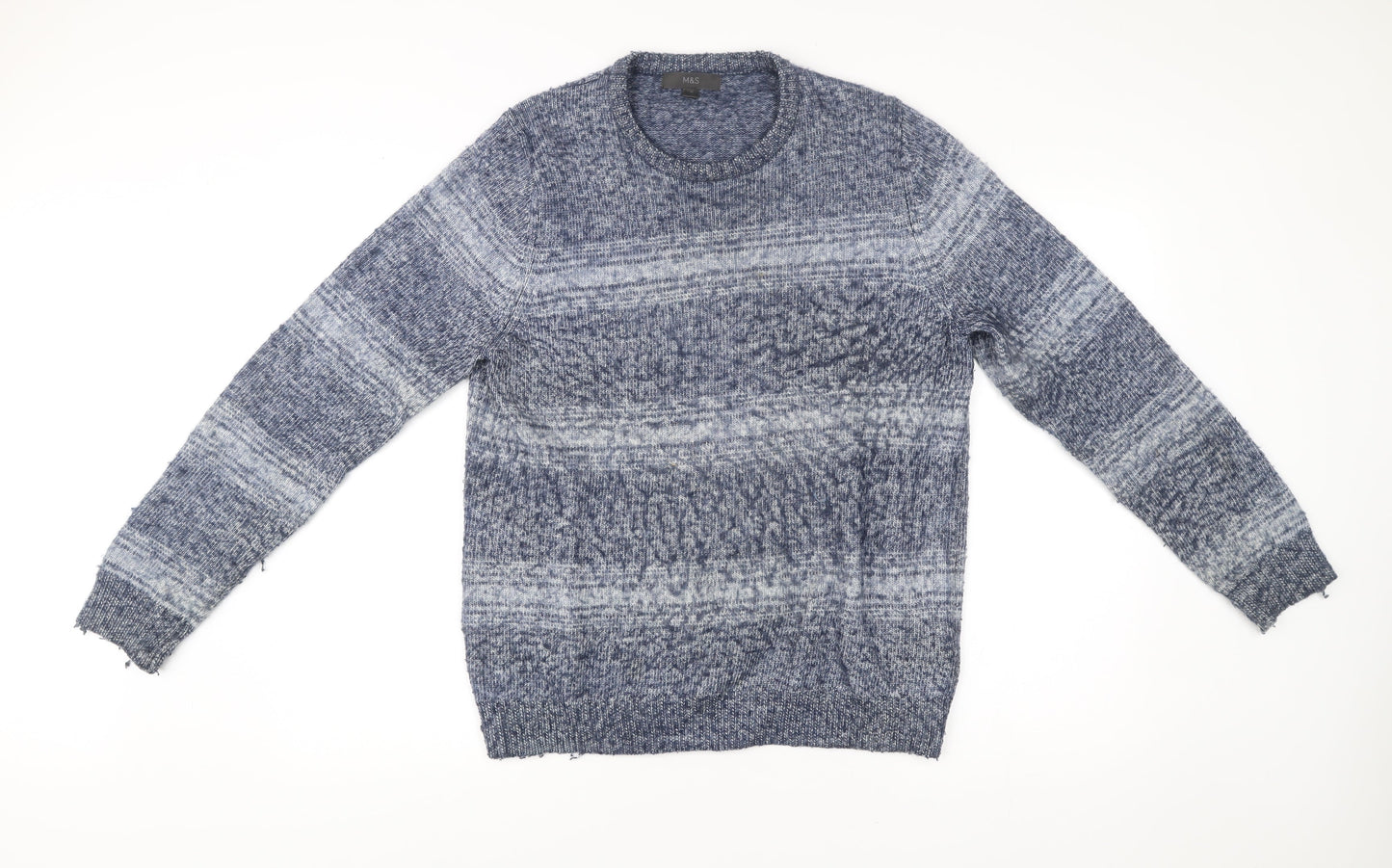 Marks and Spencer Men’s Blue Striped Pullover Jumper M Knit Crew Neck