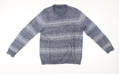 Marks and Spencer Men’s Blue Striped Pullover Jumper M Knit Crew Neck