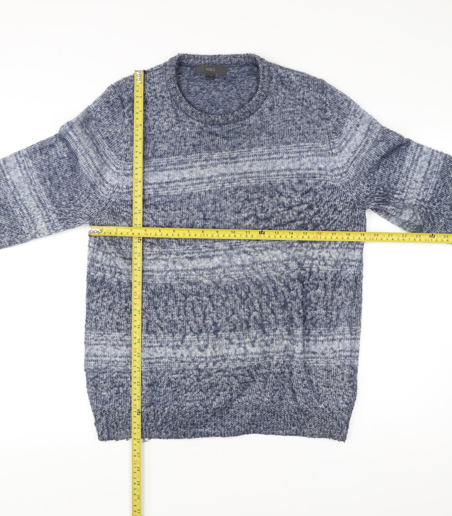 Marks and Spencer Men’s Blue Striped Pullover Jumper M Knit Crew Neck