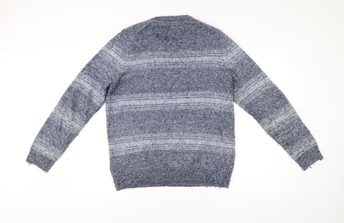 Marks and Spencer Men’s Blue Striped Pullover Jumper M Knit Crew Neck