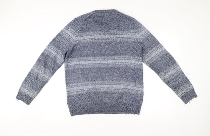 Marks and Spencer Men’s Blue Striped Pullover Jumper M Knit Crew Neck