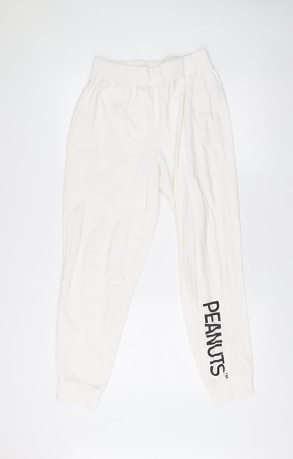 Peanuts Women’s White Jogger Trousers Size 8-10 Cotton Blend