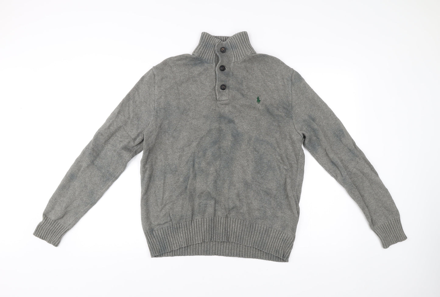 Polo Ralph Lauren Mens Grey Wool Henley Mock Neck Jumper M