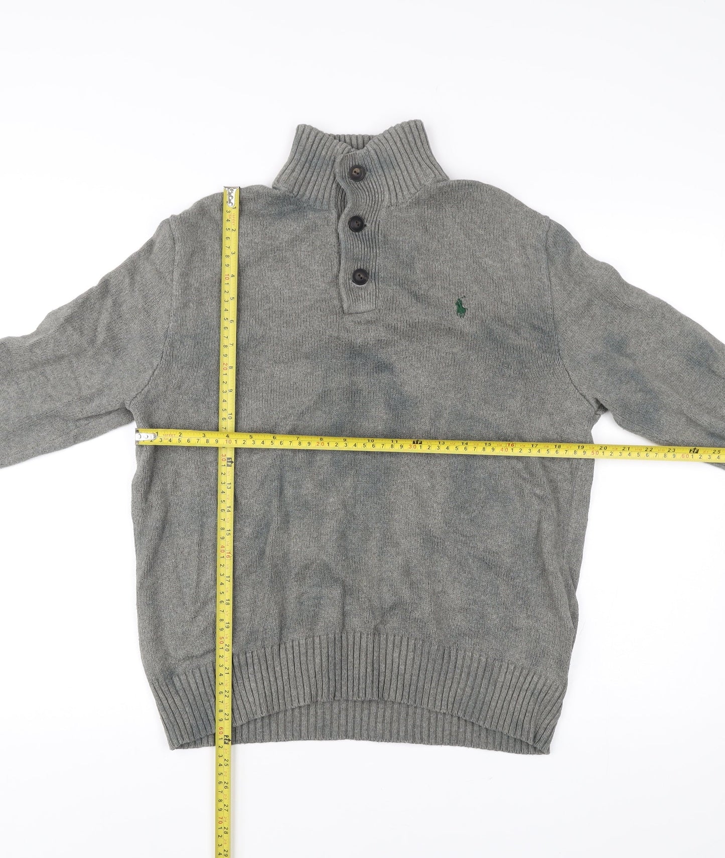 Polo Ralph Lauren Mens Grey Wool Henley Mock Neck Jumper M