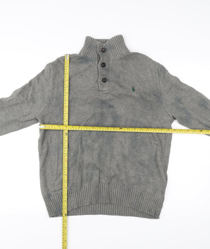 Polo Ralph Lauren Mens Grey Wool Henley Mock Neck Jumper M