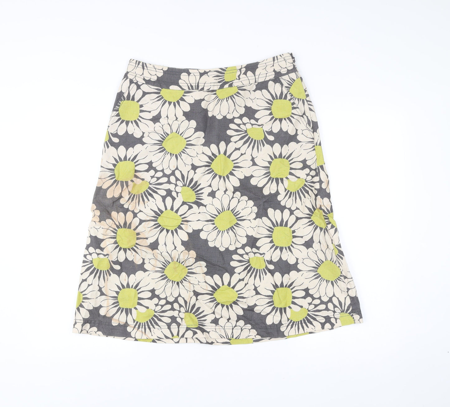 Laura Ashley Women’s Grey Floral Linen Cotton A-Line Skirt UK 12