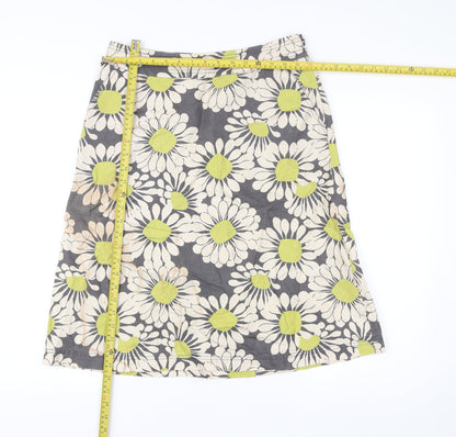 Laura Ashley Women’s Grey Floral Linen Cotton A-Line Skirt UK 12