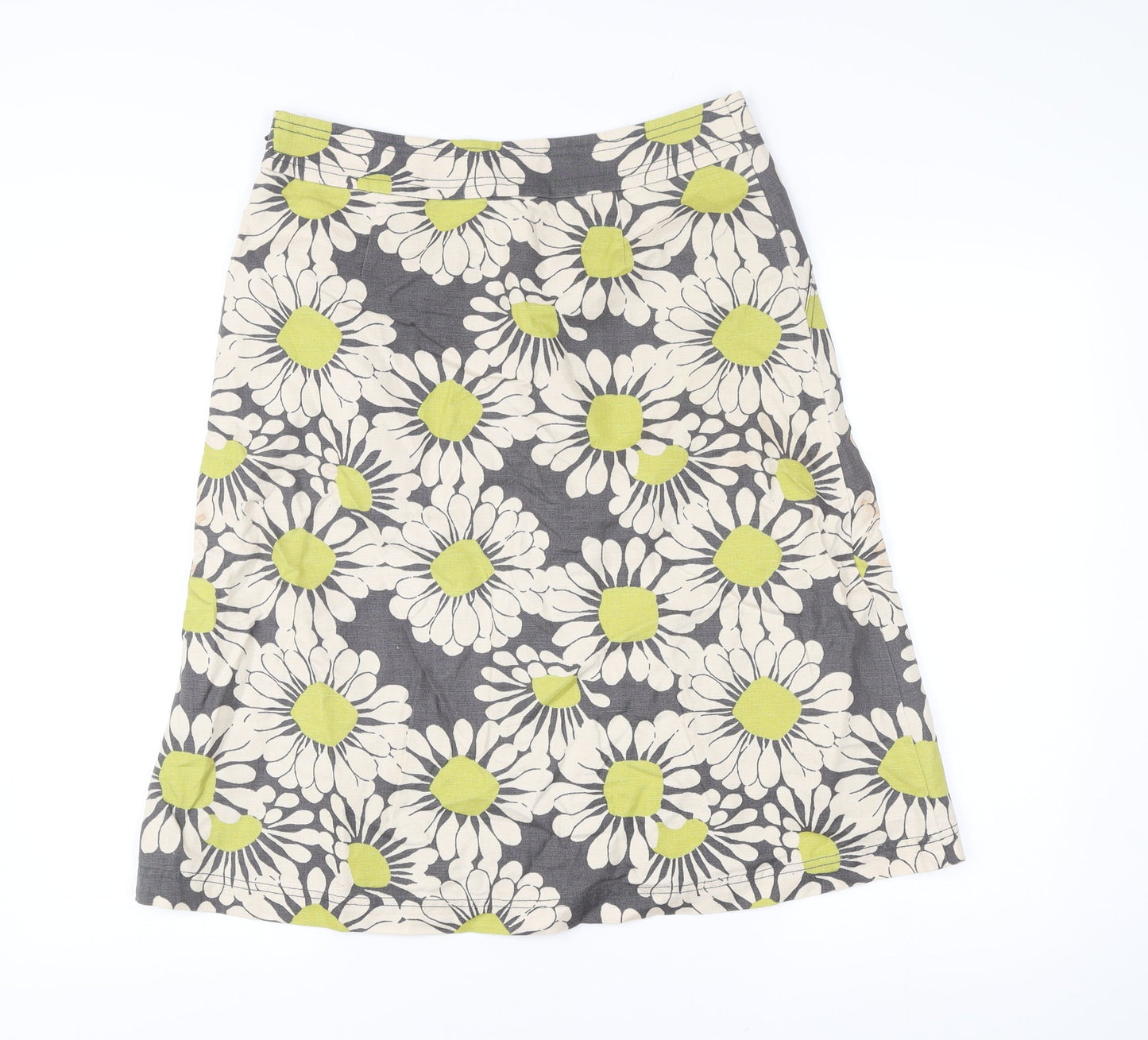 Laura Ashley Women’s Grey Floral Linen Cotton A-Line Skirt UK 12