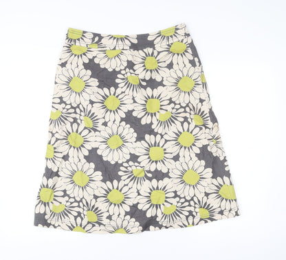 Laura Ashley Women’s Grey Floral Linen Cotton A-Line Skirt UK 12
