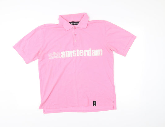 Amsterdam Label Men’s Pink Polo Shirt Size M Cotton Blend Casual