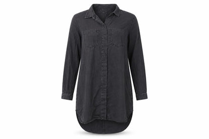 Front view of French Connection women’s black, size UK 6, shirt dress long sleeve casual