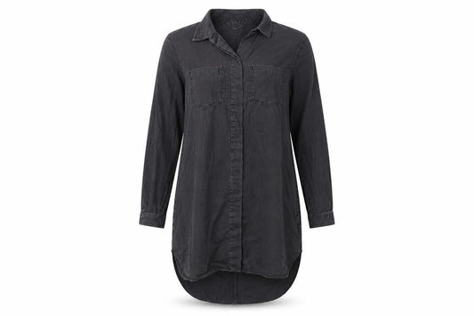 Front view of French Connection women’s black, size UK 6, shirt dress long sleeve casual