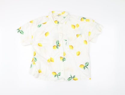 FatFace Womens White Lemon Print Button-Up Shirt UK 10