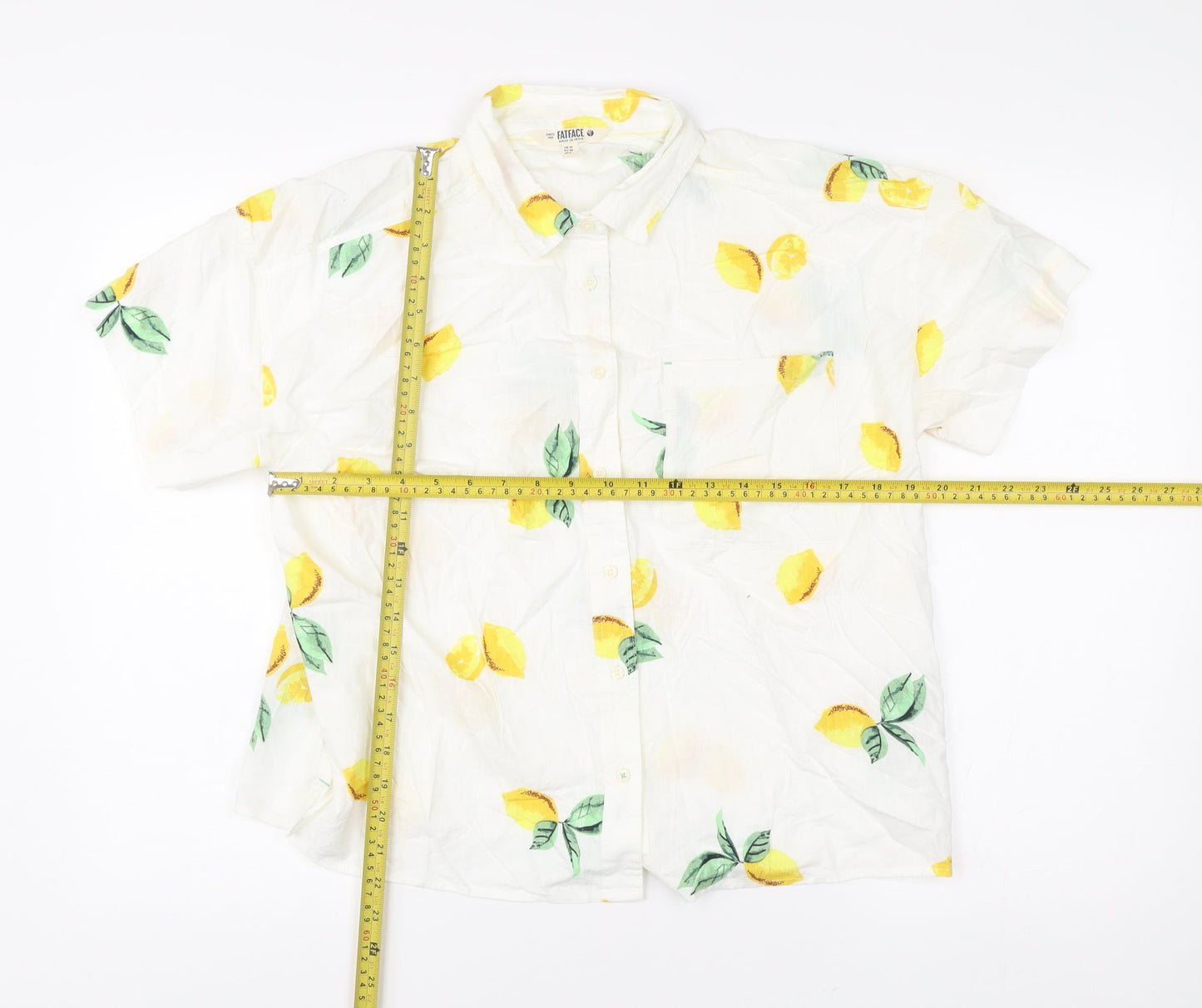 FatFace Womens White Lemon Print Button-Up Shirt UK 10