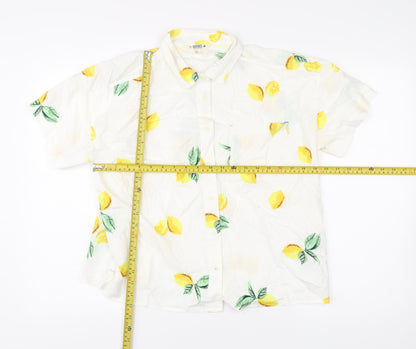 FatFace Womens White Lemon Print Button-Up Shirt UK 10