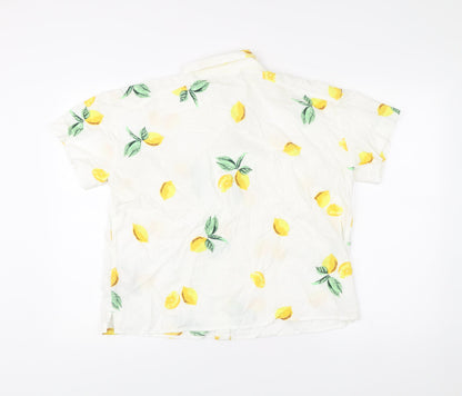 FatFace Womens White Lemon Print Button-Up Shirt UK 10