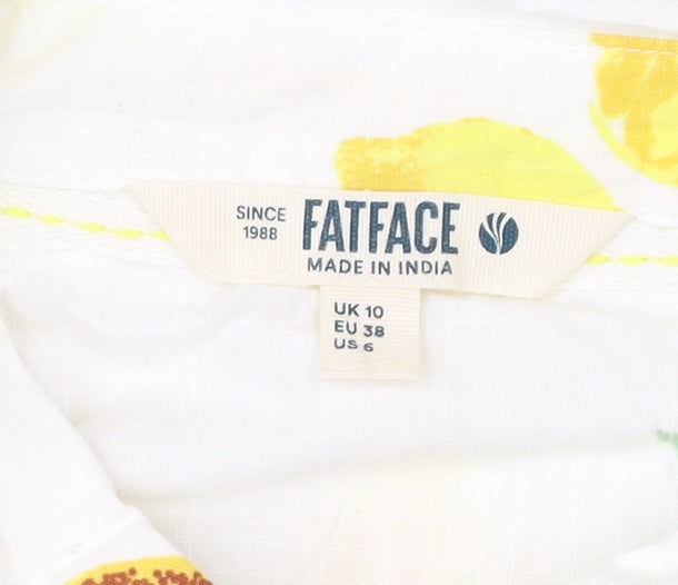 FatFace Womens White Lemon Print Button-Up Shirt UK 10