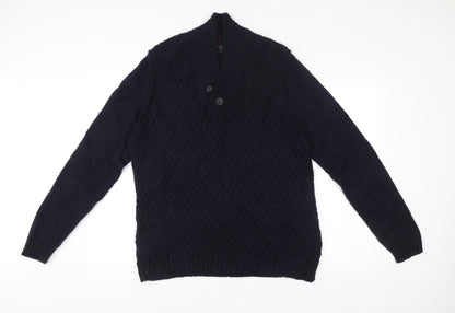 Ted Baker Men's Blue L Cable-Knit Wool Alpaca Pullover Jumper