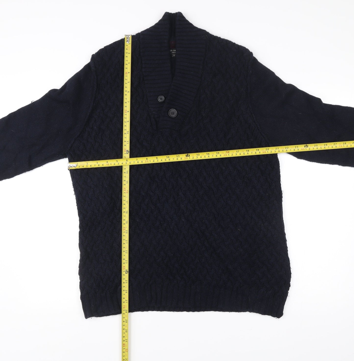 Ted Baker Men's Blue L Cable-Knit Wool Alpaca Pullover Jumper