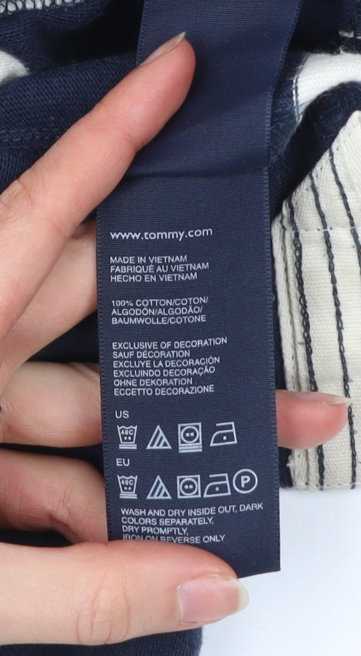 Tommy Hilfiger Men’s Blue XL Striped Polo Shirt Embroidered Logo