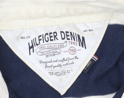 Tommy Hilfiger Men’s Blue XL Striped Polo Shirt Embroidered Logo