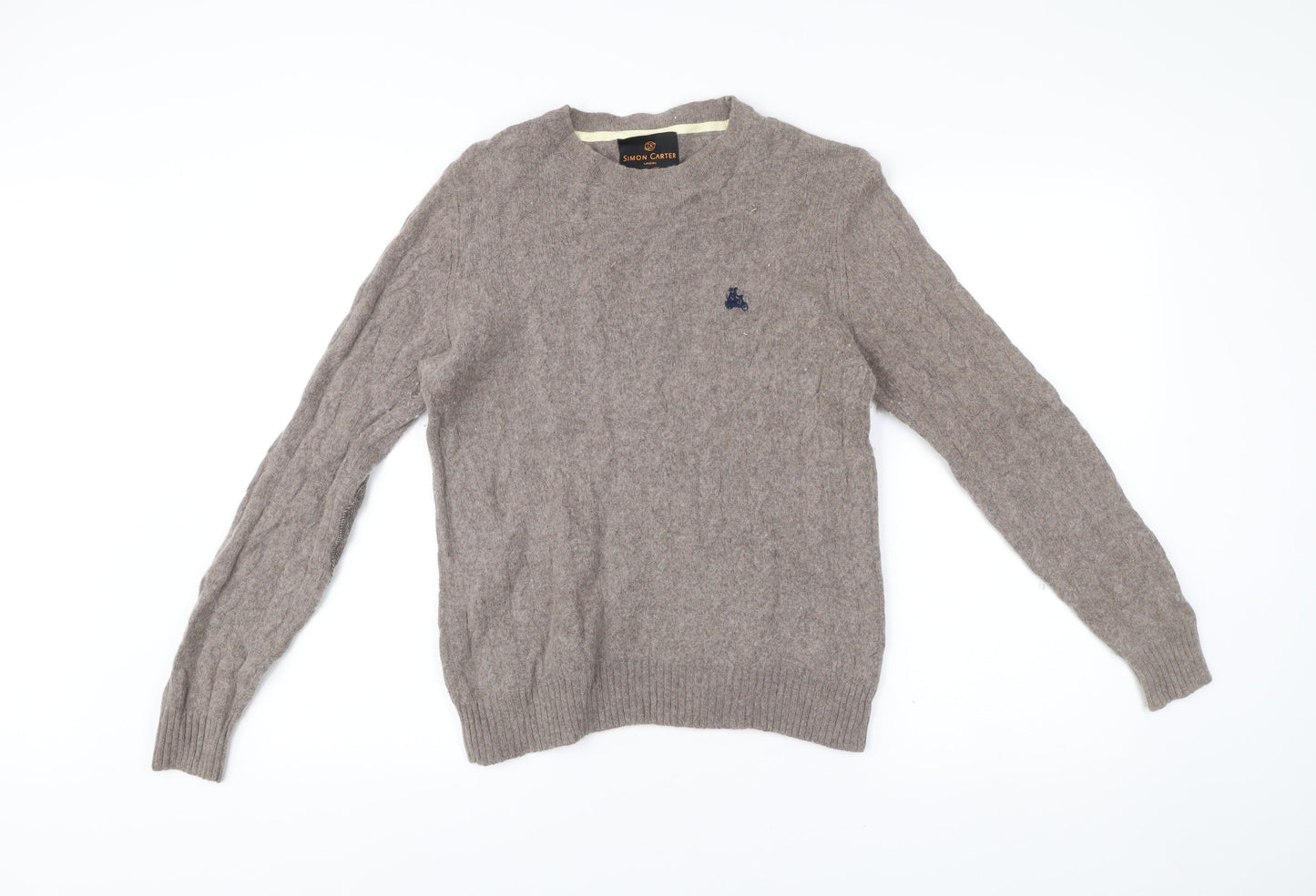 Simon Carter Men Beige Wool Blend Cable Knit Pullover Jumper S