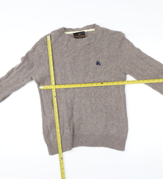 Simon Carter Men Beige Wool Blend Cable Knit Pullover Jumper S