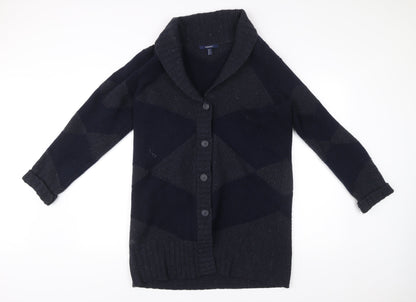 Gant Men’s Blue Wool Blend Cardigan L Collared Geometric Knit