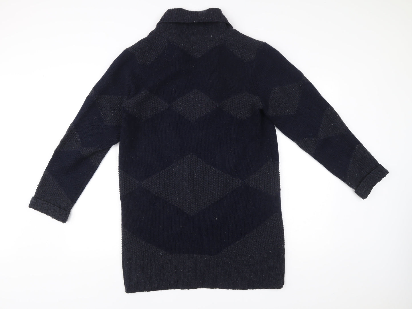 Gant Men’s Blue Wool Blend Cardigan L Collared Geometric Knit